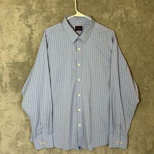 Untuckit Shirt Mens 2XL Blue Plaid Button Up Performance Stretch Nylon Janisson